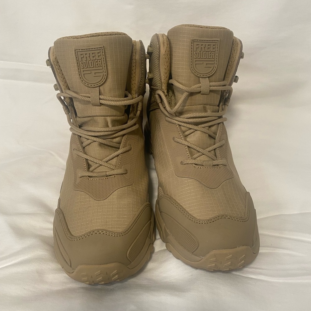 Tan Tactical Boots with Rugged Design and Durable Soles